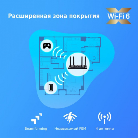 Wi-Fi роутер TP-Link Archer AX10 AX1500 10/100/1000BASE-TX черный
