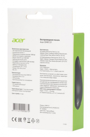 Мышь ACER OMR131 черный оптическая (1000dpi) беспроводная USB для ноутбука (2but) (ZL.MCEEE.01E)