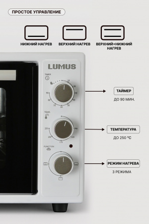 Мини-печь LUMUS LU-O03800W  (1600w /38л/внутр.подсветка)  белый